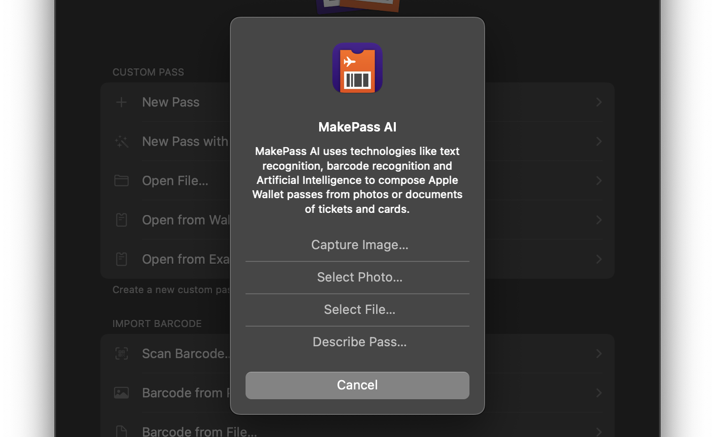 "MakePass AI – Input Options"